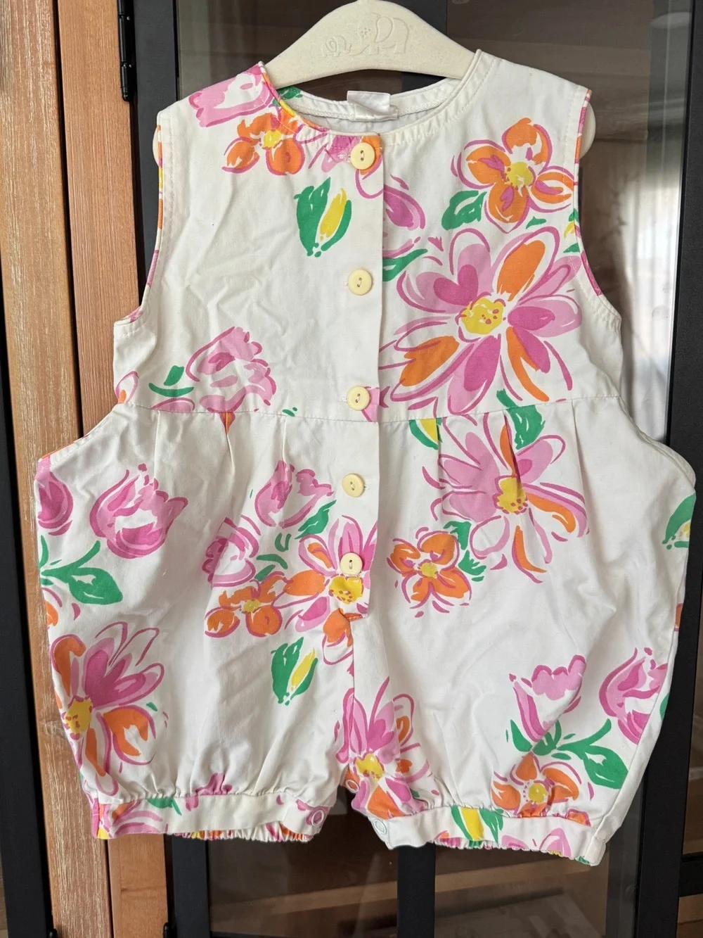 Vintage 90s floral bubble romper sleeveless flowers toddler baby girl buttons